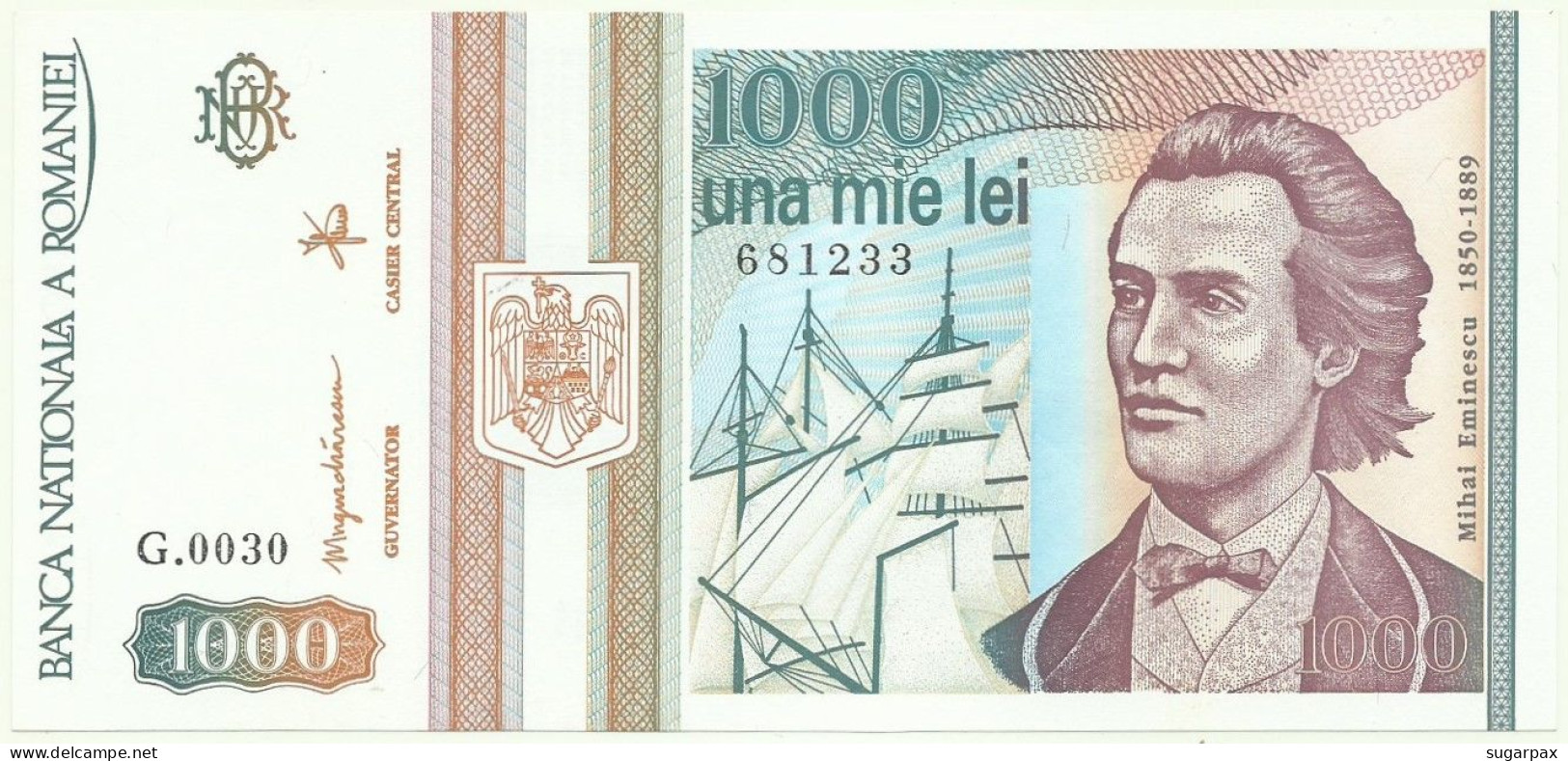 ROMANIA - 1 000 Lei - 05.1993 - Pick 102 - Unc. - Série G.0030 - 1000 - Roumanie