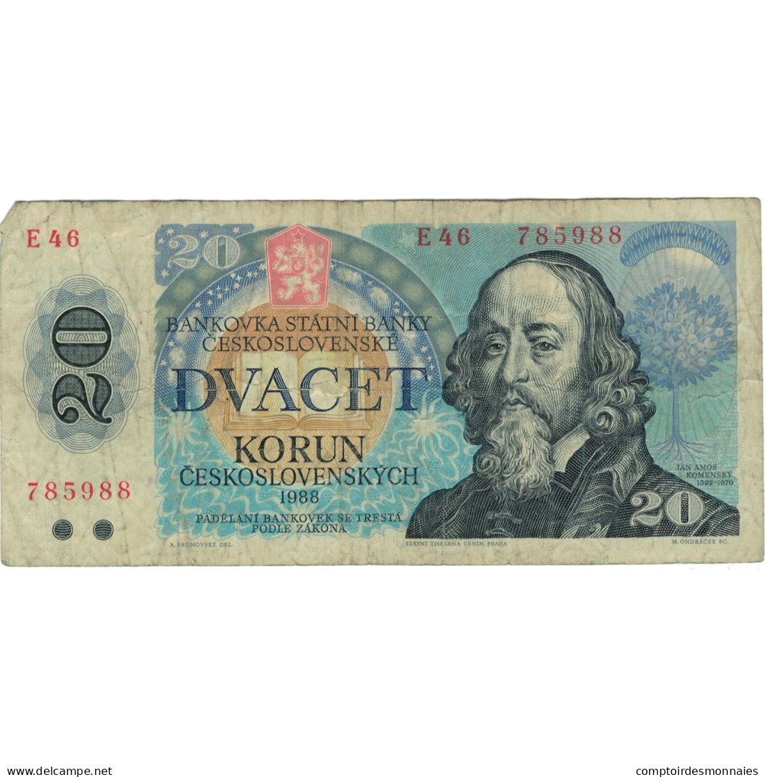 Billet, Tchécoslovaquie, 20 Korun, 1988, B, Fayette:95 - Checoslovaquia