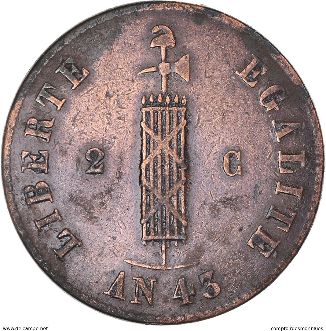 Monnaie, Haïti, 2 Centimes, 1846/AN 43, TTB+, Cuivre, KM:26 - Haïti