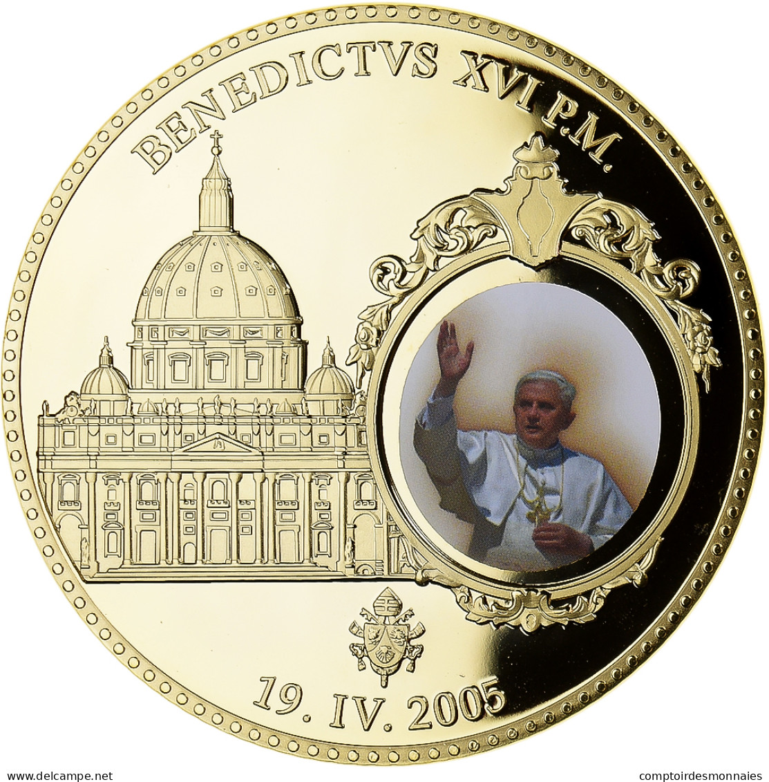 Vatican, Médaille, Le Pape Benoit XVI, 2005, SPL+, Copper Gilt - Andere & Zonder Classificatie
