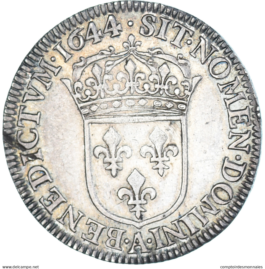 Monnaie, France, Louis XIV, 1/4 Écu à La Mèche Courte, 1644, Paris, TTB - 1643-1715 Lodewijk XIV De Zonnekoning