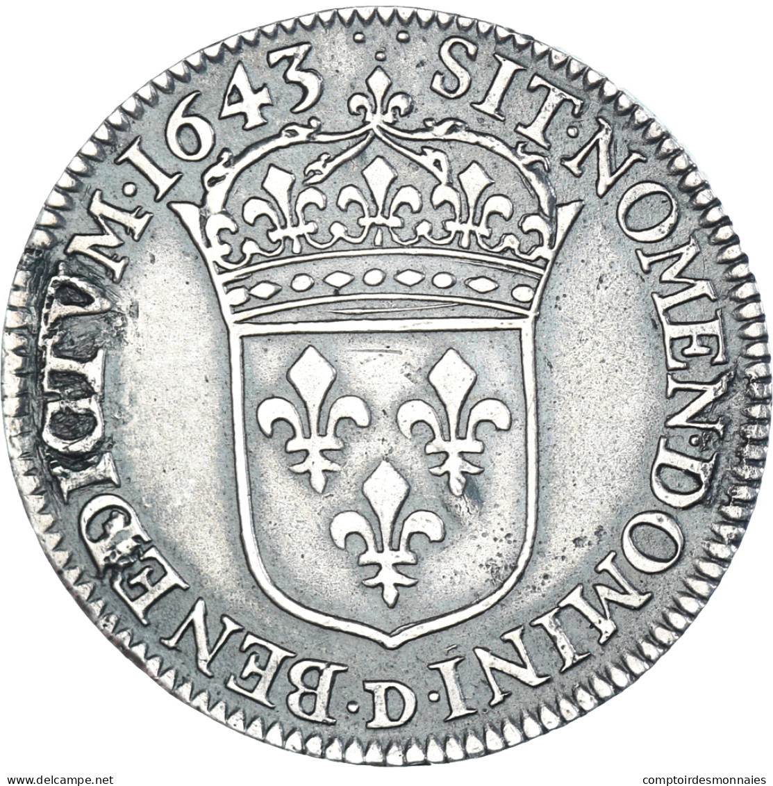 Monnaie, France, Louis XIII, 1/4 Ecu, 1643, Lyon, TB+, Argent, Gadoury:48 - 1610-1643 Ludwig XIII. Der Gerechte