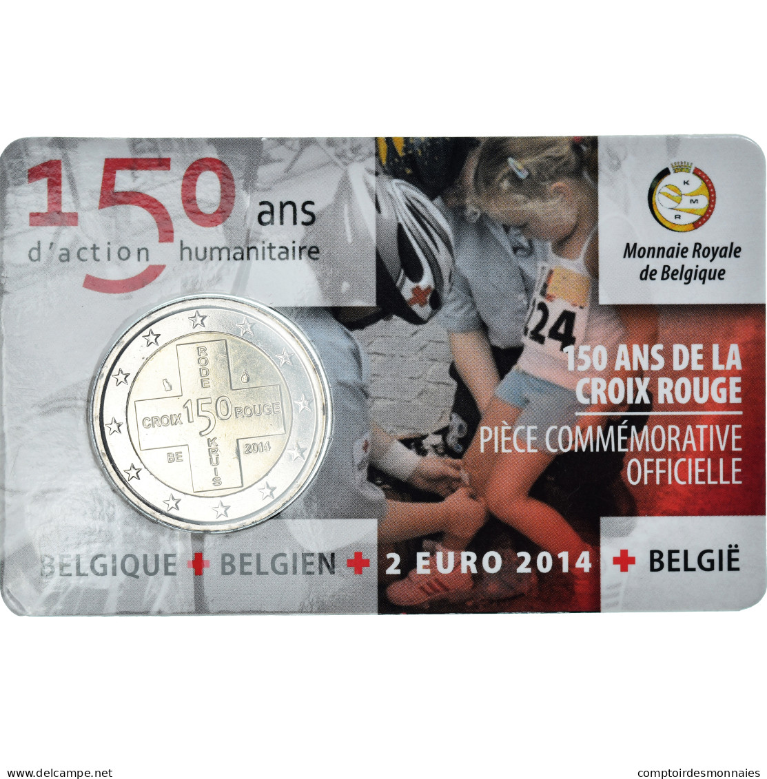 Belgique, 2 Euro, 2014, Royal Belgium Mint, Coin Card CROIX ROUGE BU, FDC - Belgique