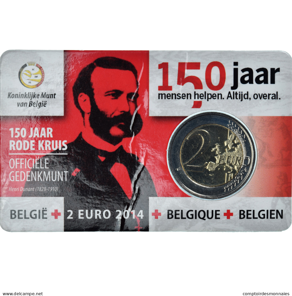Belgique, 2 Euro, 2014, Royal Belgium Mint, Coin Card CROIX ROUGE BU, FDC - Belgien