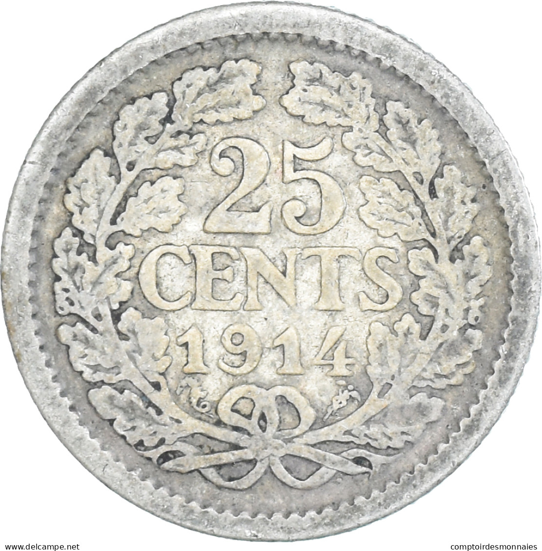 Monnaie, Pays-Bas, Wilhelmina I, 25 Cents, 1914, TB+, Argent, KM:146 - 25 Cent