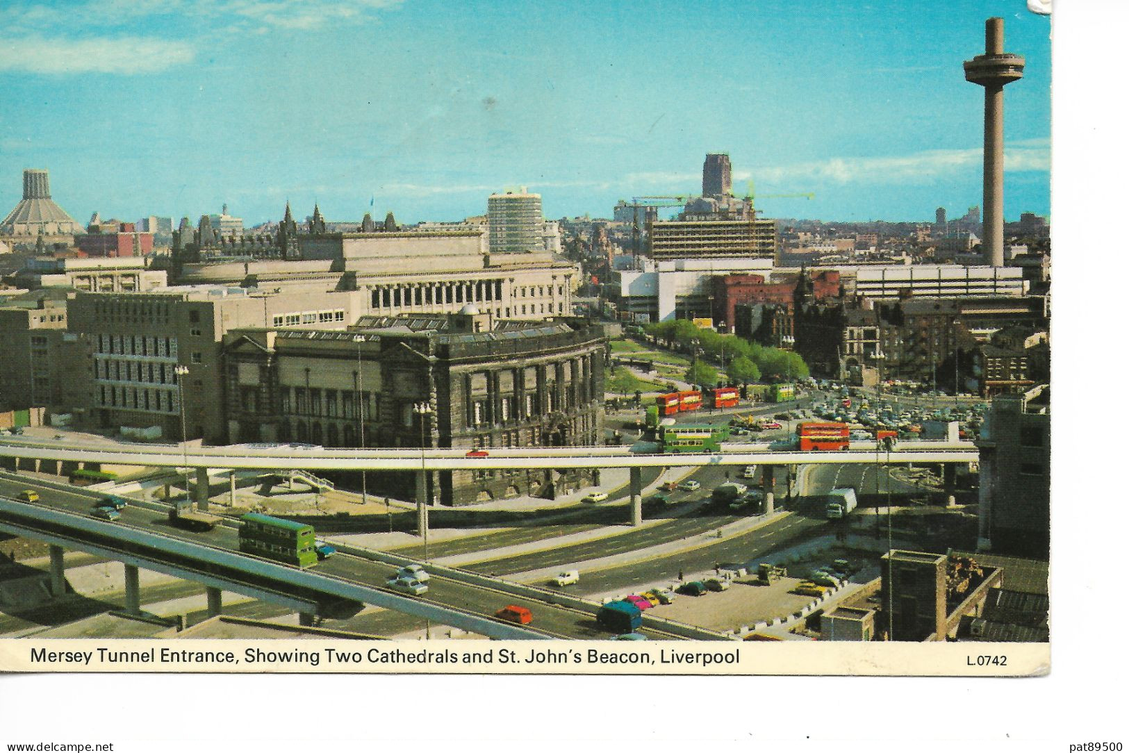 LIVERPOOL : MERSEY Tunnel Entrance Showing Two Cathedrals And ST JOHN's Beacon /petite Cpsm Format CPA Voyagée 77  L0742 - Liverpool