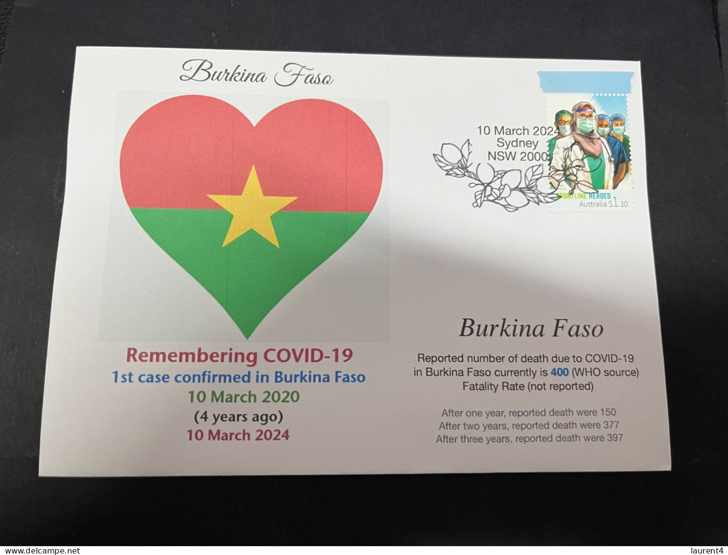 10-3-2024 (2 Y 37) COVID-19 4th Anniversary - Burkina Faso - 10 March 2024 (with OZ Doctor COVID-19 Stamp) - Malattie