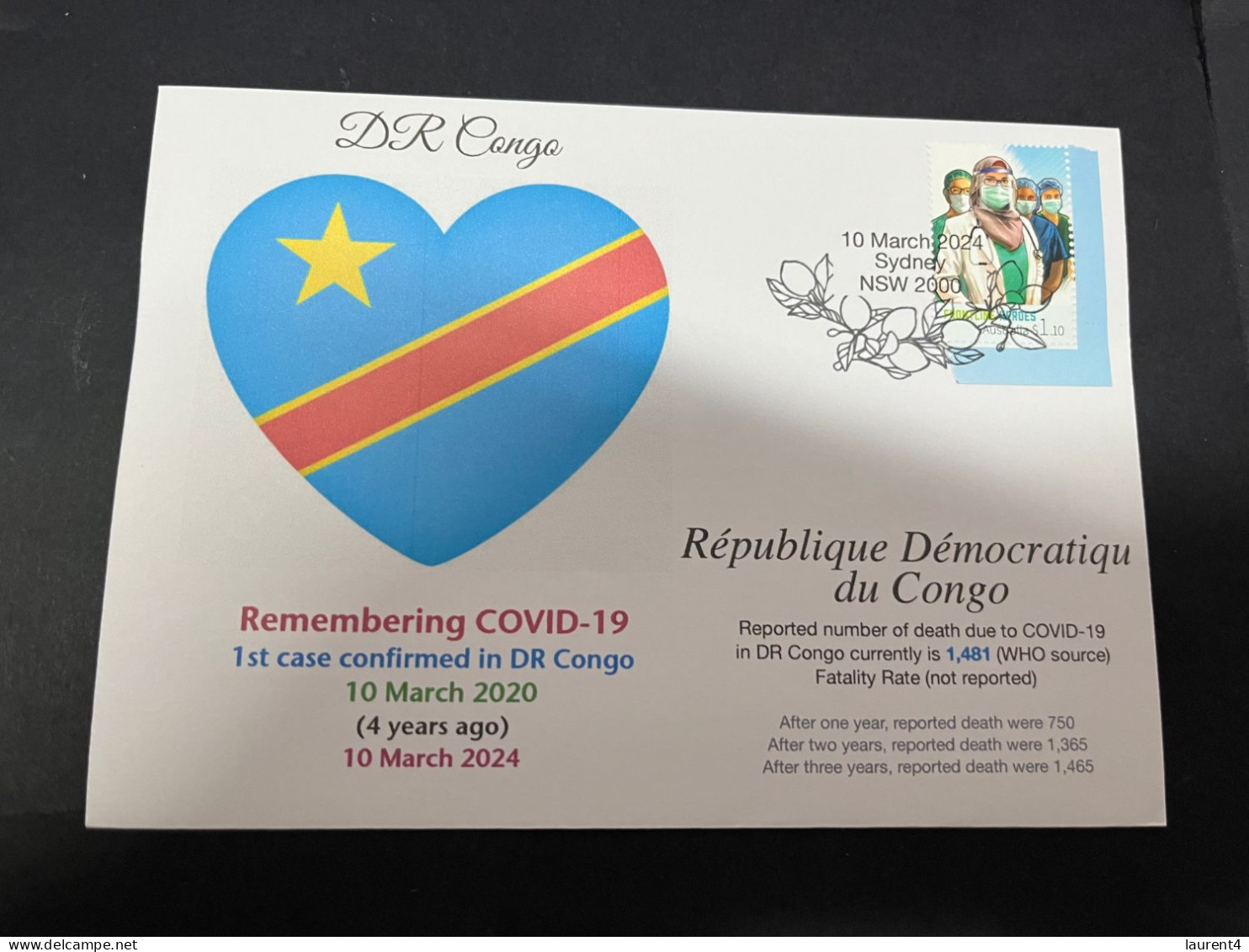 10-3-2024 (2 Y 37) COVID-19 4th Anniversary - DR Congo - 10 March 2024 (with OZ Doctor COVID-19 Stamp) - Malattie