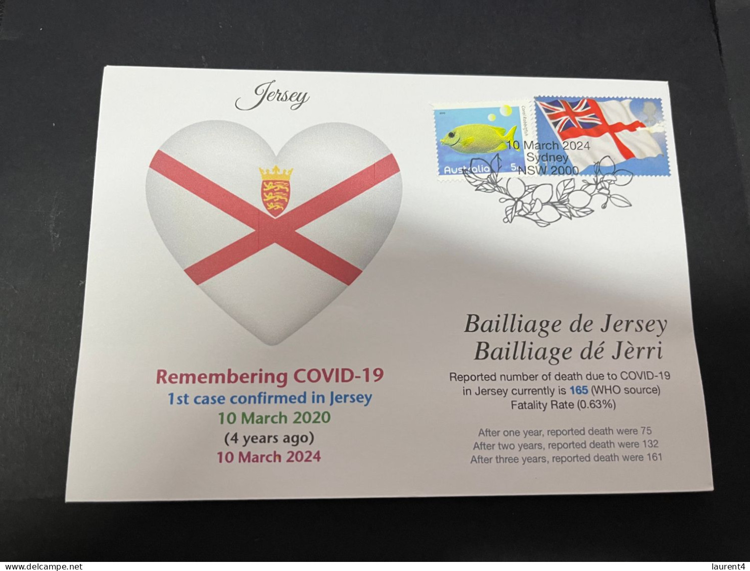 10-3-2024 (2 Y 37) COVID-19 4th Anniversary - Jersey - 10 March 2024 (with Jersey Flag Stamp) - Malattie