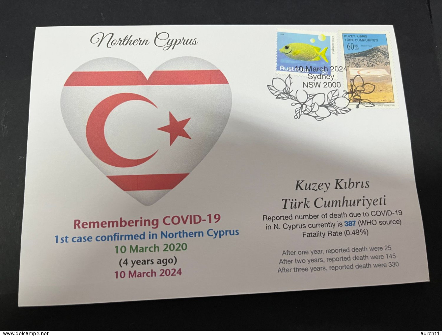 10-3-2024 (2 Y 37) COVID-19 4th Anniversary - Northern Cyprus - 10 March 2024 (with N. Cyprus Flag Stamp) - Malattie