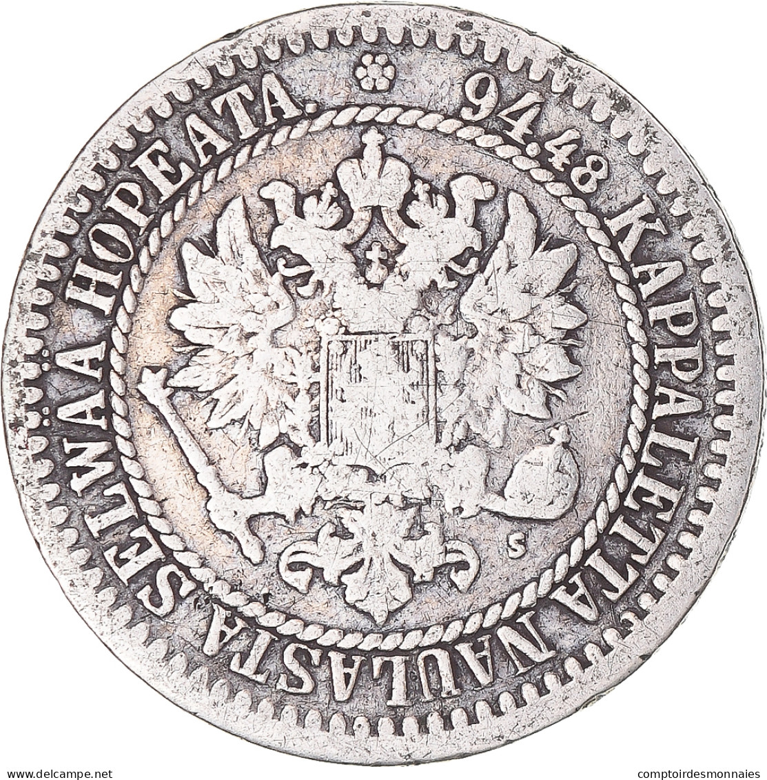 Monnaie, Finlande, Alexander II, Markka, 1865, Helsinki, B+, Argent, KM:3.1 - Finlandia