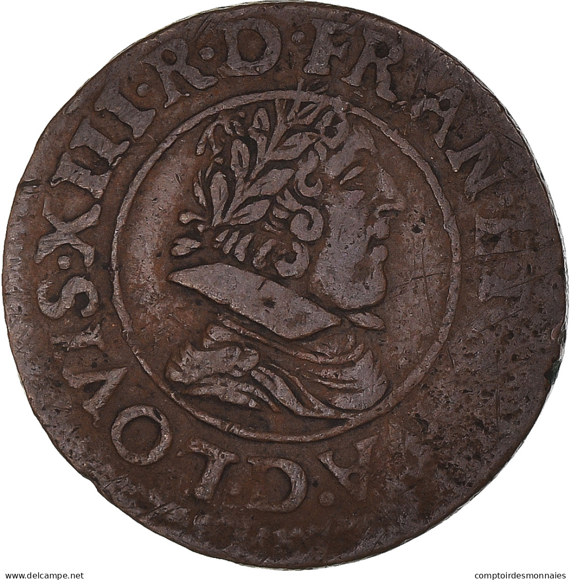 Monnaie, France, Louis XIII, Double Tournois, 1629, Lyon, TTB, Cuivre - 1610-1643 Luis XIII El Justo