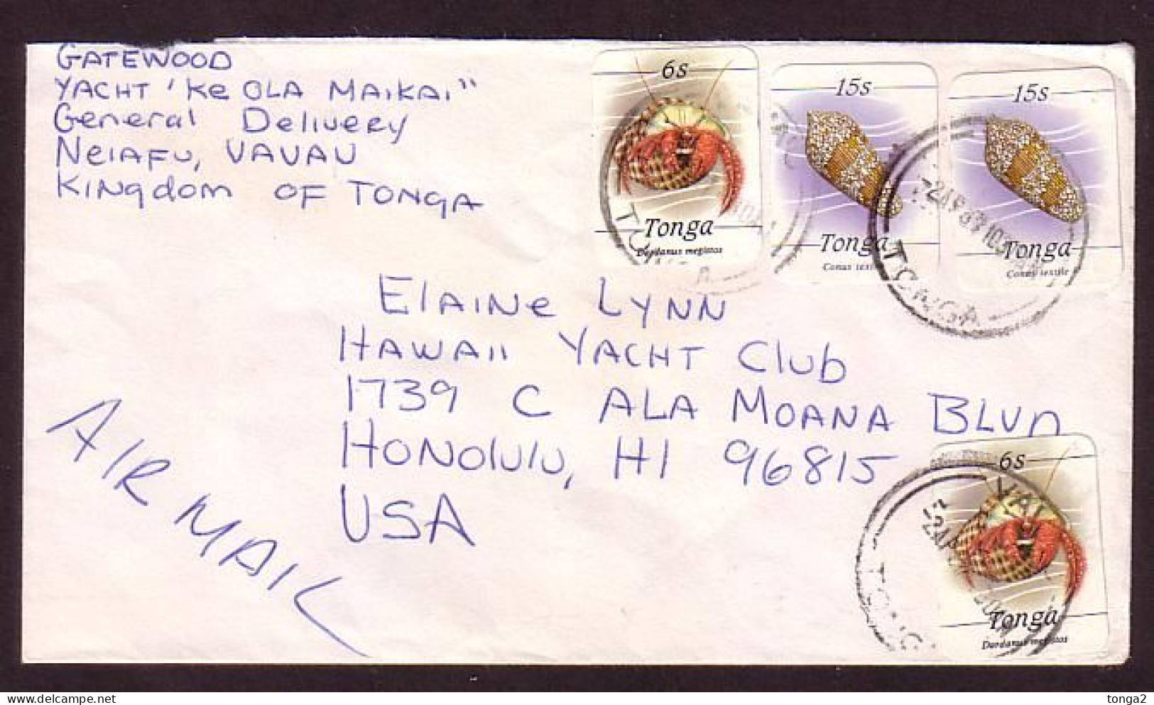 Tonga Marine Life Cover - Usage 1984  6s Crab X 2 + 15s Shell X 2 - Pays Zone 2 Rate To USA - Tonga (1970-...)