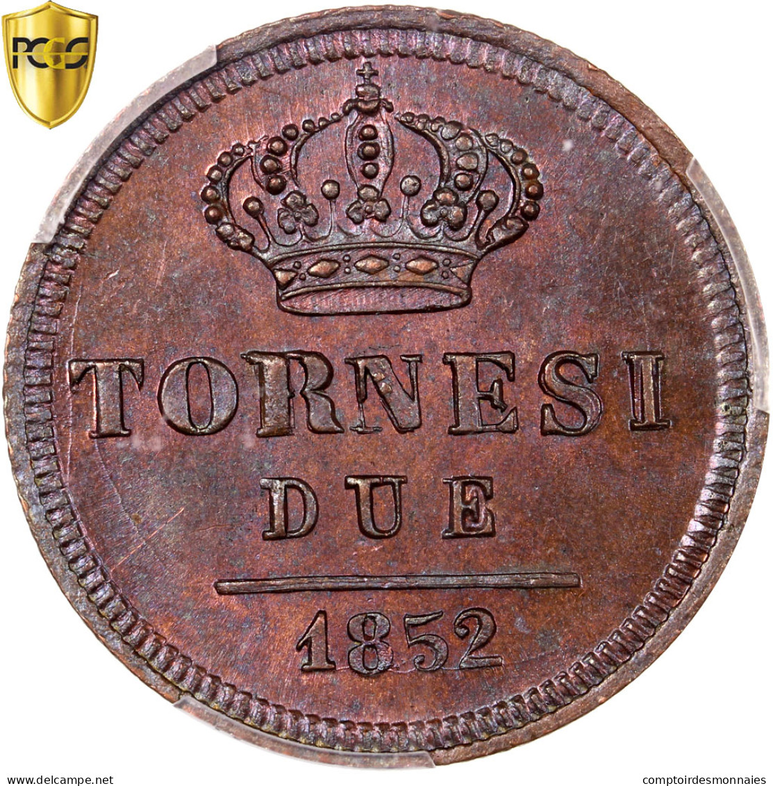 États Italiens, NAPLES, Ferdinando II, 2 Tornesi, 1852, Naples, TOP POP - Napels & Sicilië