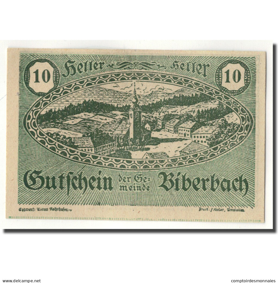 Billet, Autriche, Biberbach, 10 Heller, Paysage, SPL, Mehl:86 IIc - Austria