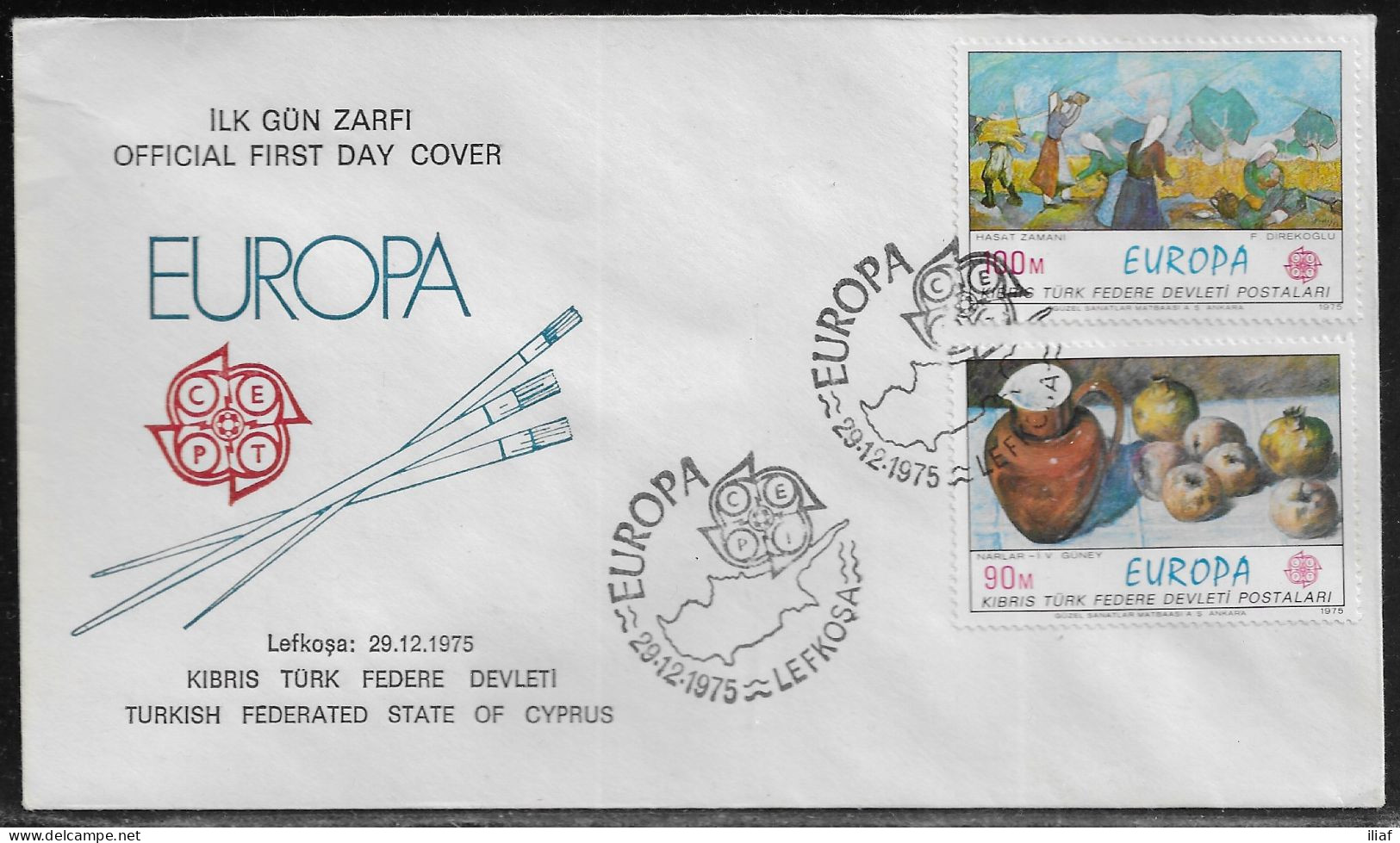 Northern Cyprus. FDC Sc. 26-27.   Europa (C.E.P.T.) 1975 - Paintings.  FDC Cancellation On Cachet FDC Envelope - Autres & Non Classés