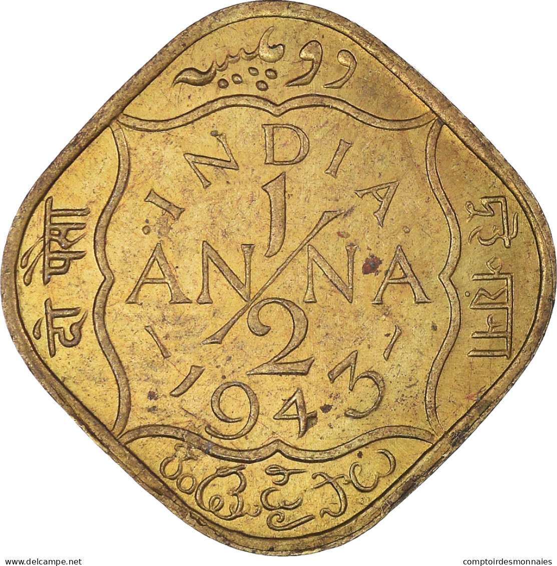 Monnaie, Inde, 1/2 Anna, 1943 - Inde