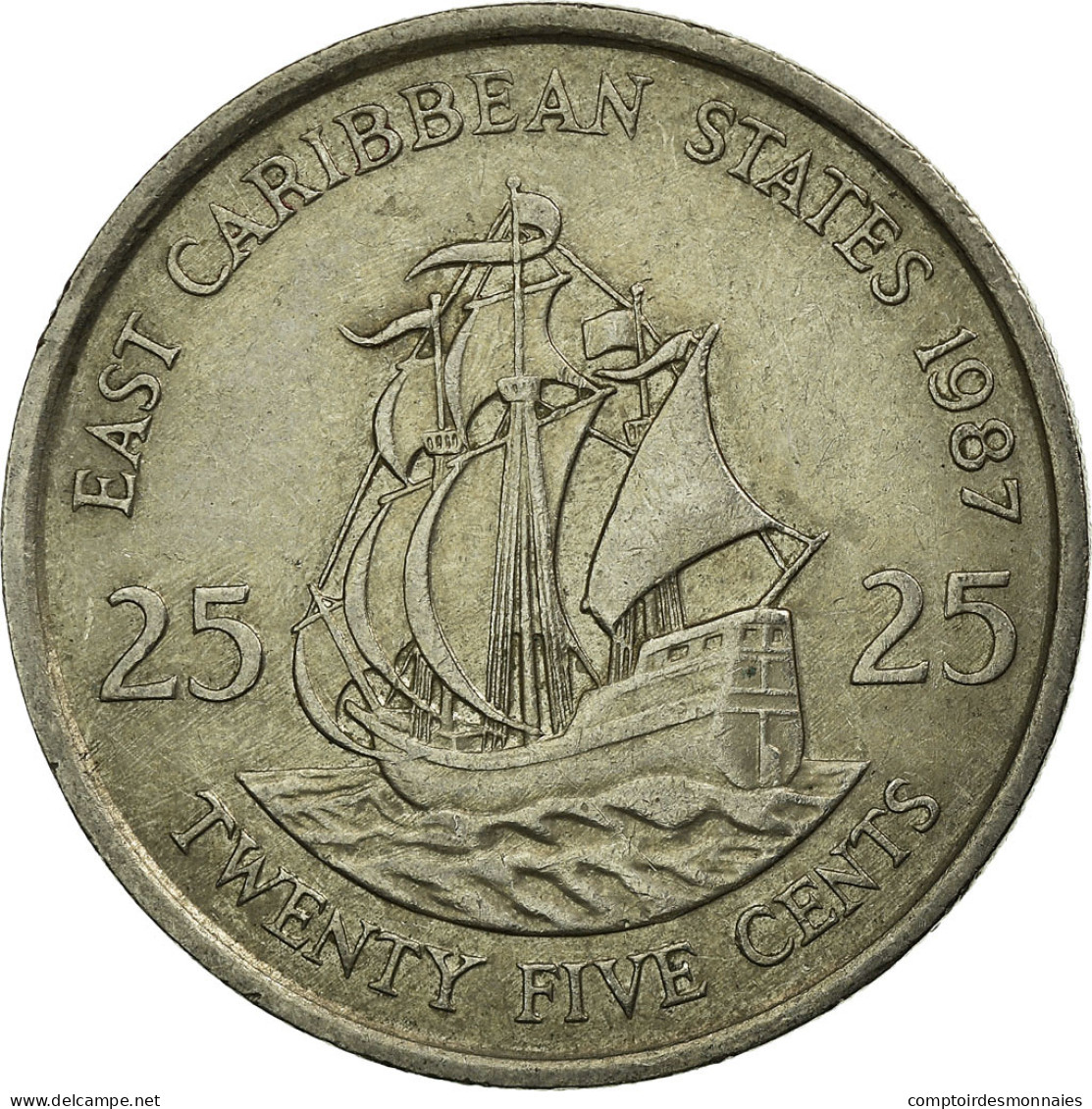 Monnaie, Etats Des Caraibes Orientales, Elizabeth II, 25 Cents, 1987, TTB - East Caribbean States