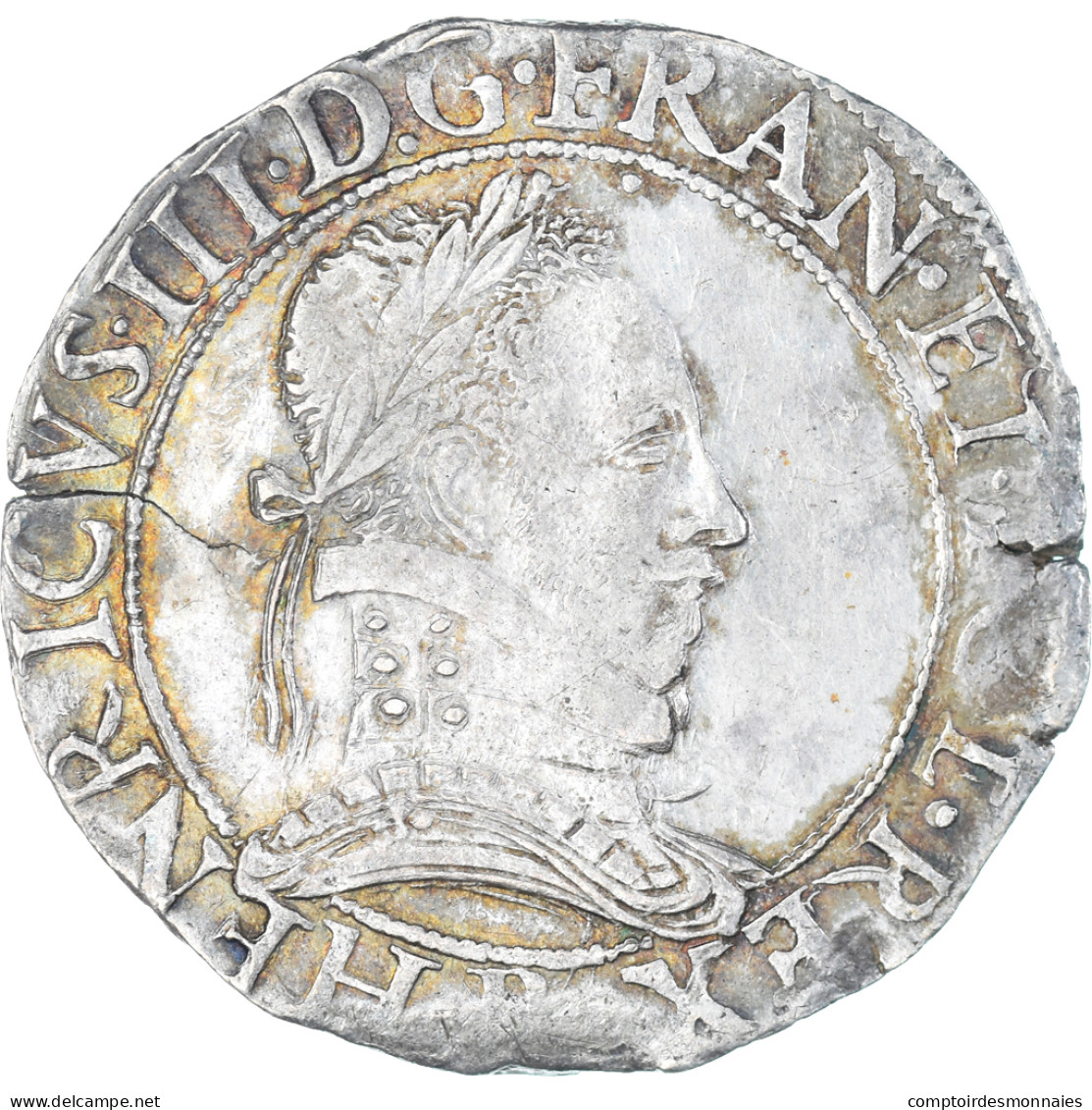 Monnaie, France, Henri III, Franc Au Col Plat, 1576, Rouen, TTB, Argent - 1574-1589 Enrique III