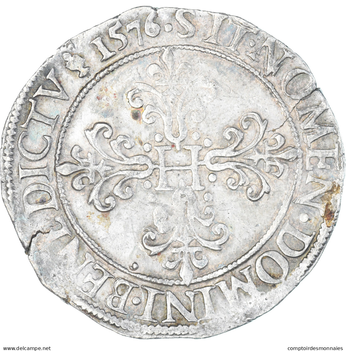 Monnaie, France, Henri III, Franc Au Col Plat, 1576, Rouen, TTB, Argent - 1574-1589 Henri III