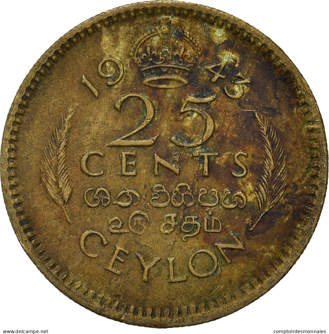 Monnaie, Sri Lanka , 25 Cents, 1943 - Sri Lanka