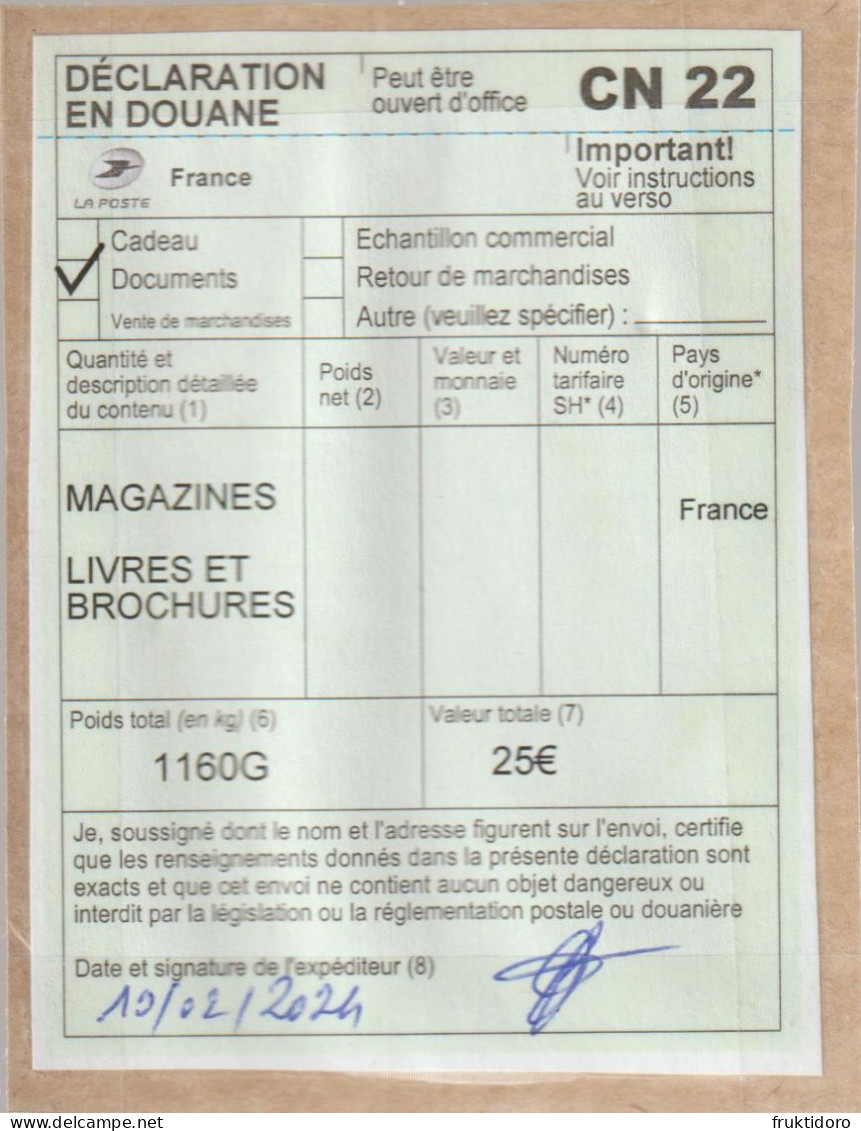 France Customs Declaration 2024 - Gebruikt