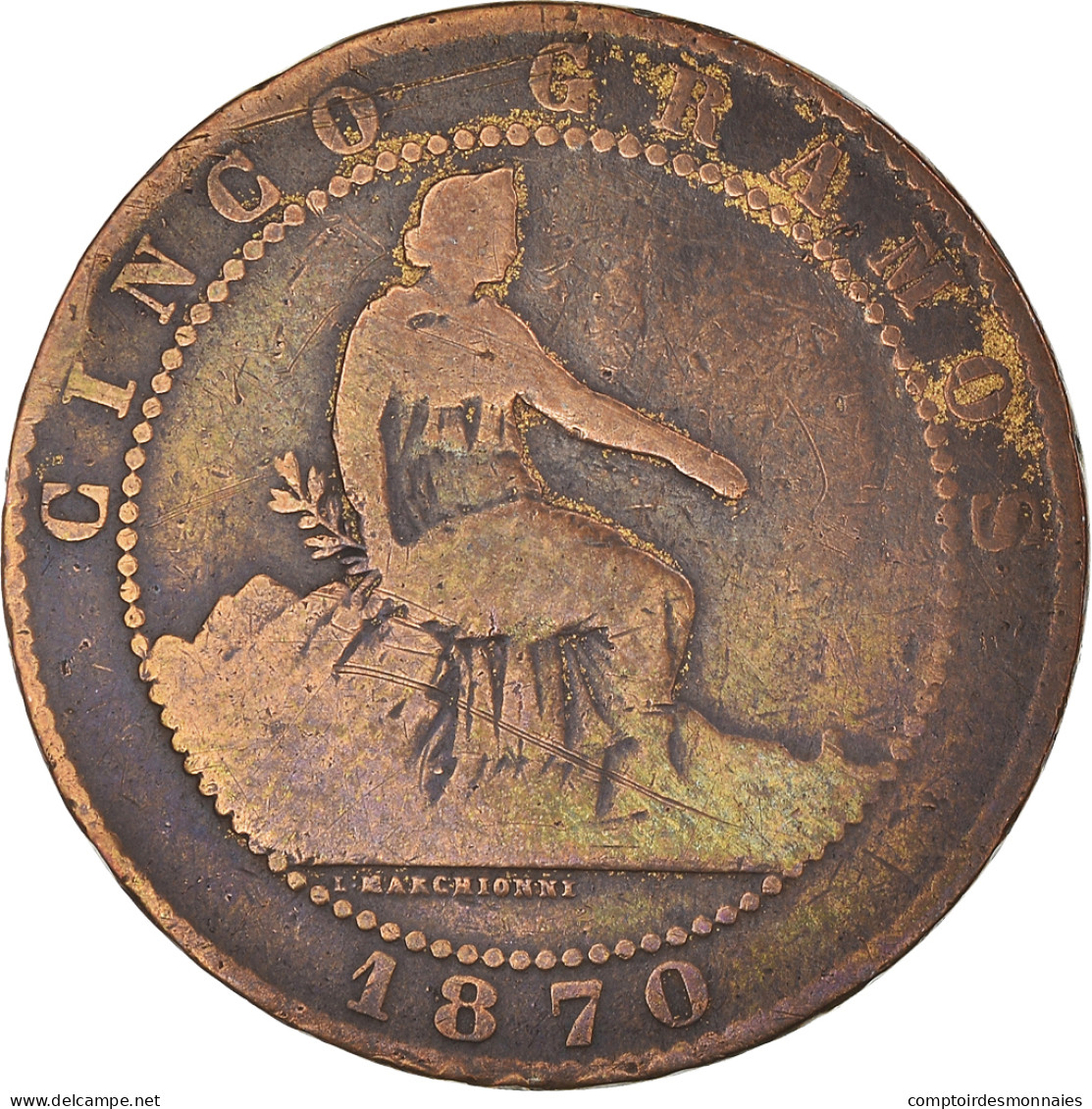 Monnaie, Espagne, Provisional Government, 5 Centimos, 1870, TB, Cuivre, KM:662 - Monnaies Provinciales