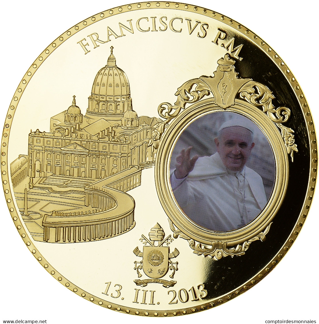 Vatican, Médaille, Le Pape François, 2013, SPL, Copper Gilt - Andere & Zonder Classificatie