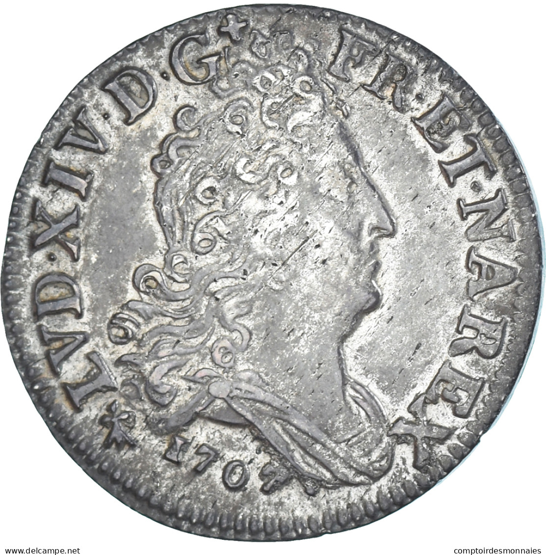 Monnaie, France, Louis XIV, 10 Sols Aux 4 Couronnes, 1707, Metz, TTB, Argent - 1643-1715 Ludwig XIV.