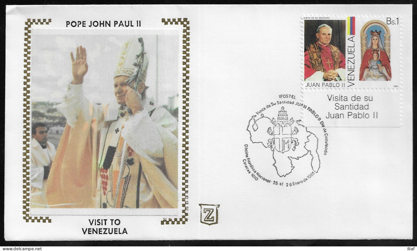 Venezuela.   Pastoral Visit Of Pope John Paul II To Venezuela, Caracas.  Special Cancellation On Cachet Special Envelope - Venezuela