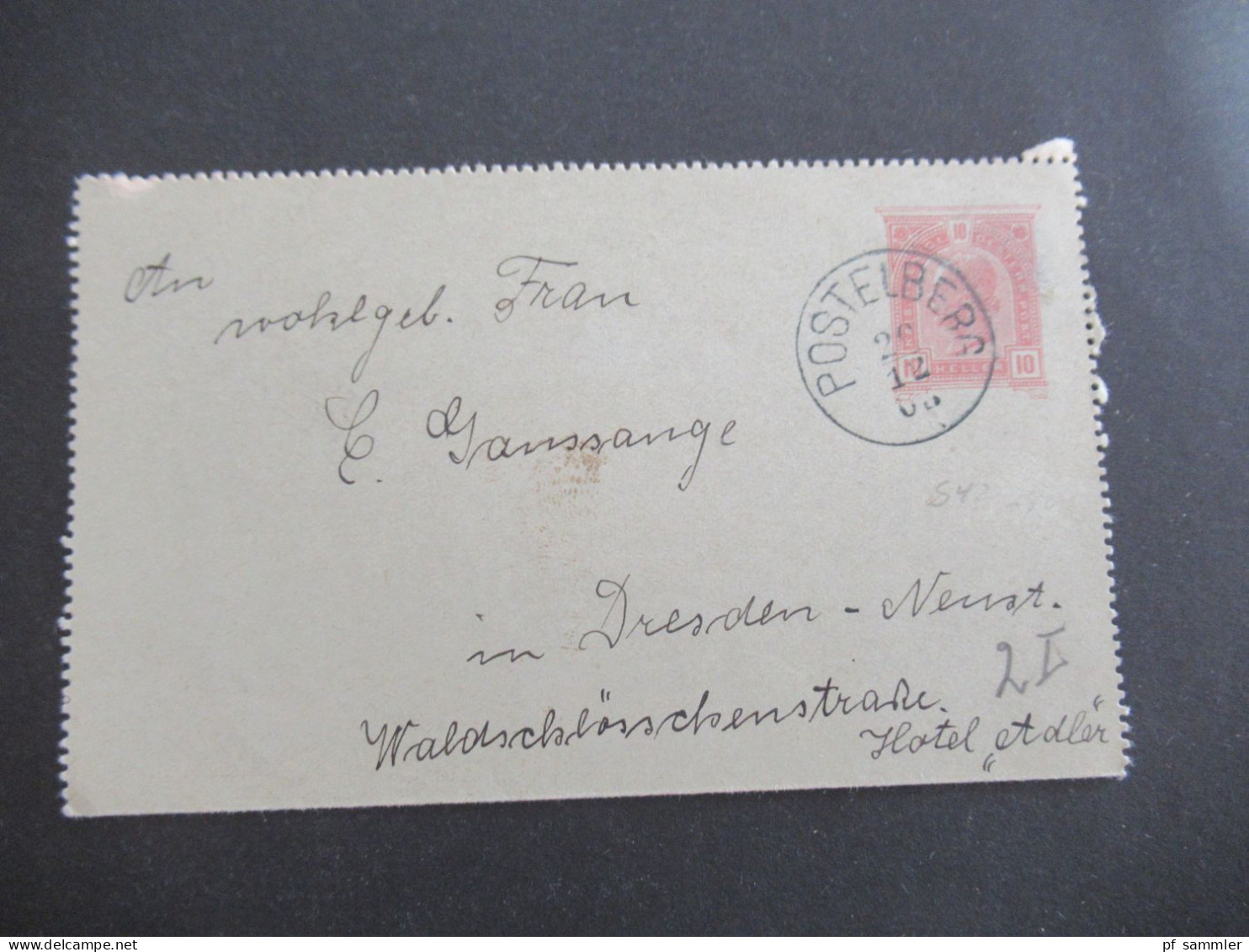 Österreich / Tschechien 1903 Kartenbrief 10 Heller Stempel K1 Postelberg Nach Dresden Hotel Adler Mit Ank. Stempel - Cartas-Letras