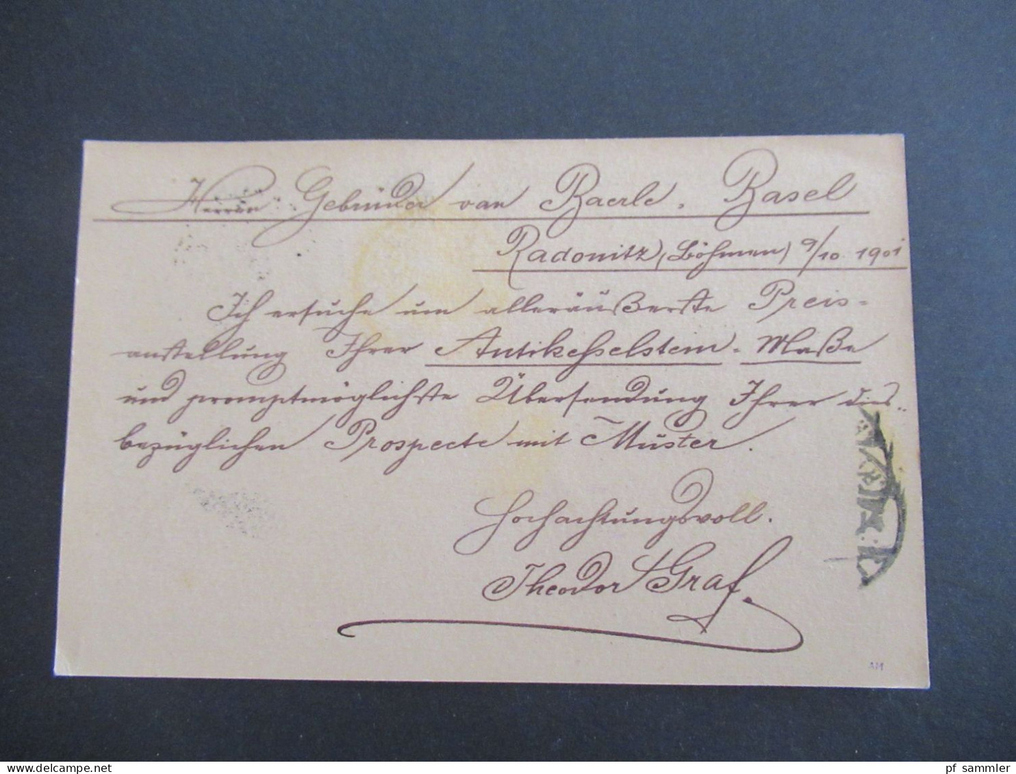 Österreich / Tschechien 1901 GA 5 Heller Mit Zusatzfrankatur K1 Radonitz Heute  Radonice U Kadaně - Basel Weitergeleitet - Briefkaarten