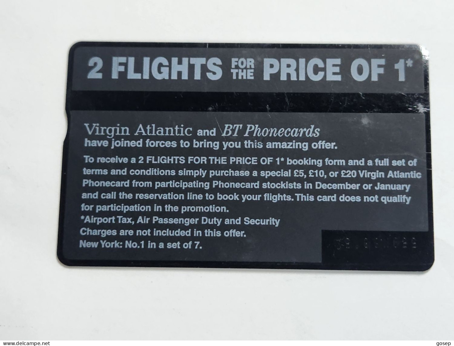 United Kingdom-(BTA135)-Virgin Atlantic-new York-(654)(20units)(550K88152)price Cataloge1.50£-used+1card Prepiad Free - BT Werbezwecke