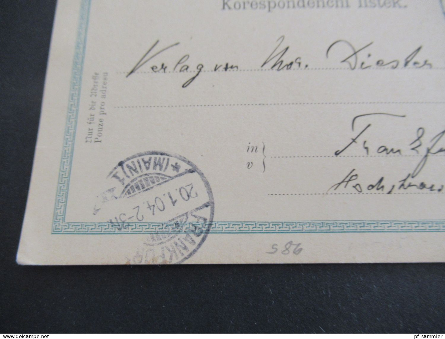 Österreich / Tschechien 1904 GA 5 Heller K2 Königliche Weinberge Kral. Vinohrady Nach Frankfurt Gesendet Mit Ank. Stempe - Briefkaarten