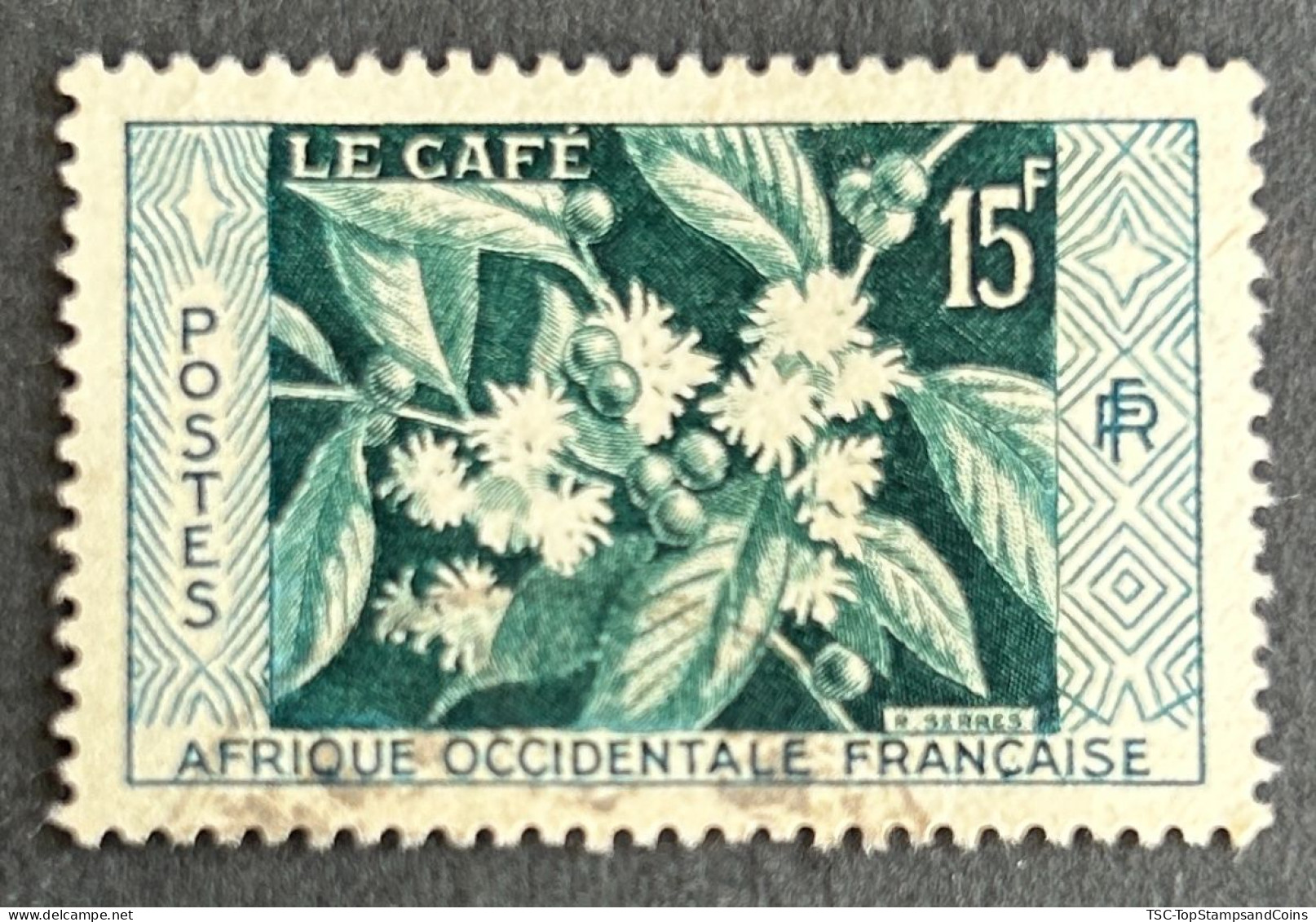 FRAWA0062U2 - Native Products - Coffee Production - 15 F Used Stamp - AOF - 1956 - Oblitérés