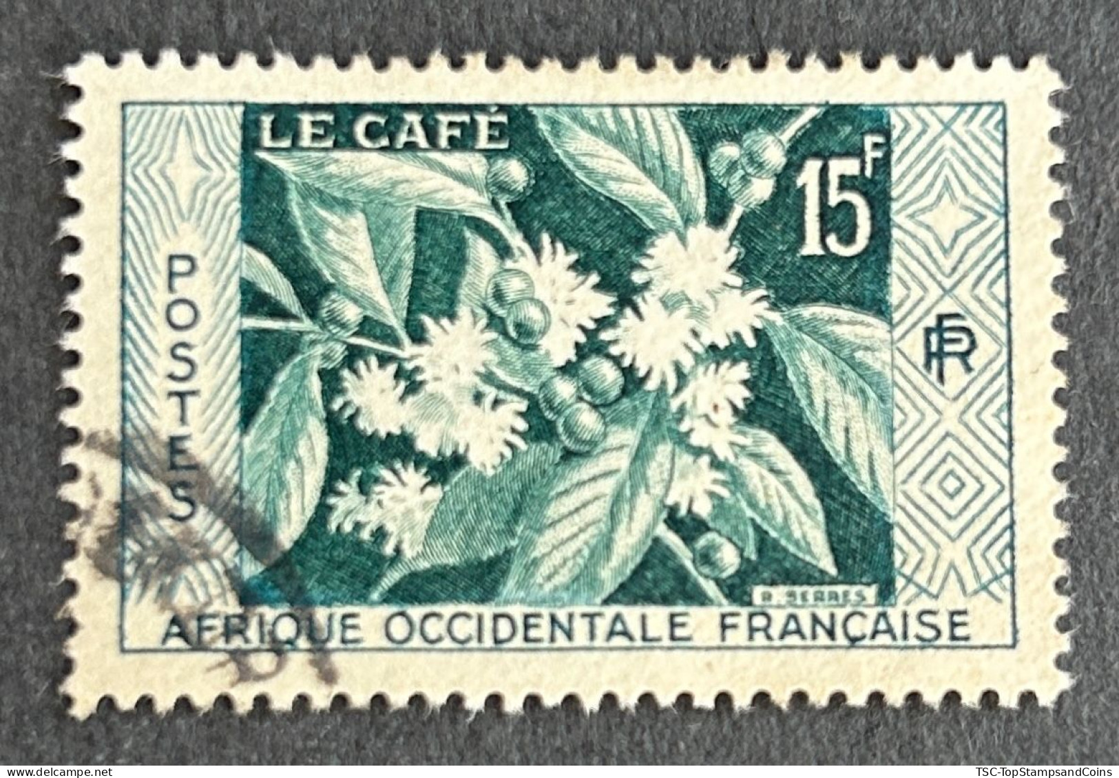 FRAWA0062U3 - Native Products - Coffee Production - 15 F Used Stamp - AOF - 1956 - Gebraucht