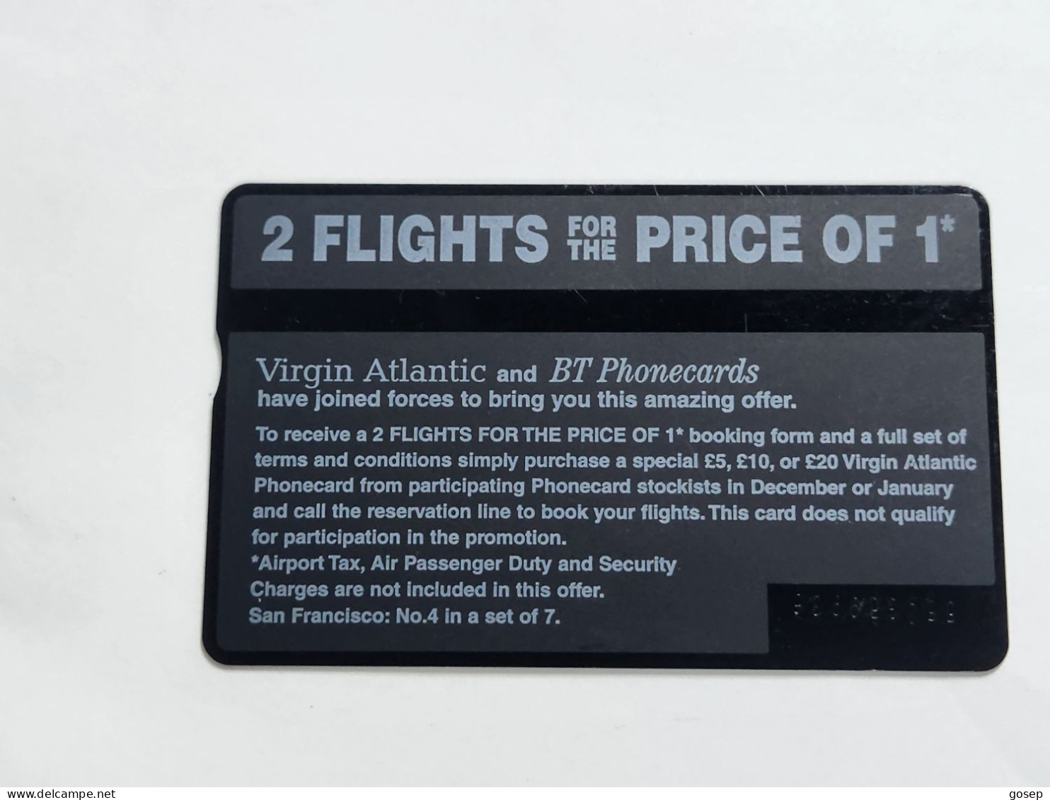United Kingdom-(BTA138)-Virgin Atlantic-san Francisco-(657)(20units)(550G59936)price Cataloge1.50£-used-prepiad Free - BT Edición Publicitaria
