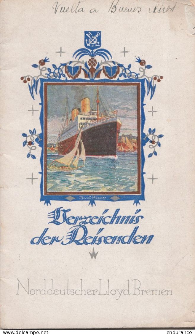 Annuaire Des Voyageurs - Voyage Du Paquebot "Sierra Modena" De BREMEN Vers Brésil Et Argentine 3 Nov 1930 (verzeichnis D - Other & Unclassified