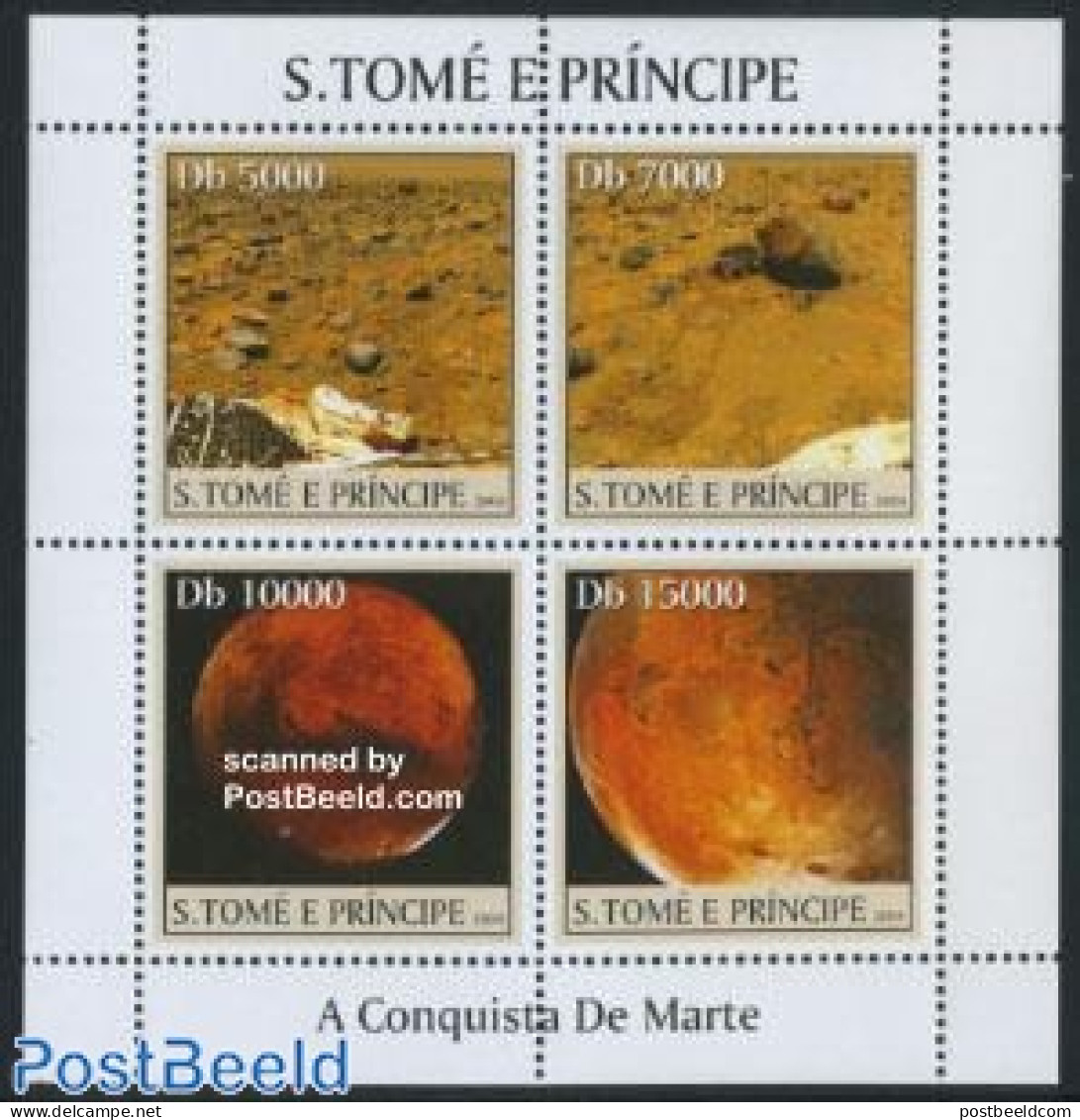 Sao Tome/Principe 2004 Mars Conquest 4v M/s, Mint NH, Transport - Space Exploration - São Tomé Und Príncipe