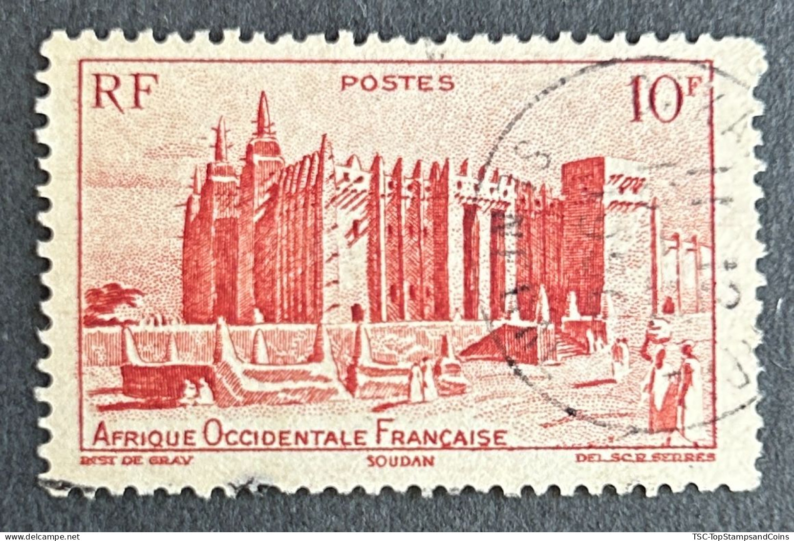 FRAWA0039U1 - Local Motives - Djenné Mosque - French Sudan - 10 F Used Stamp - AOF - 1947 - Gebraucht