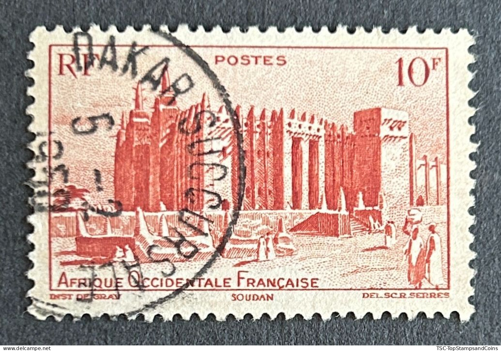 FRAWA0039U2 - Local Motives - Djenné Mosque - French Sudan - 10 F Used Stamp - AOF - 1947 - Oblitérés