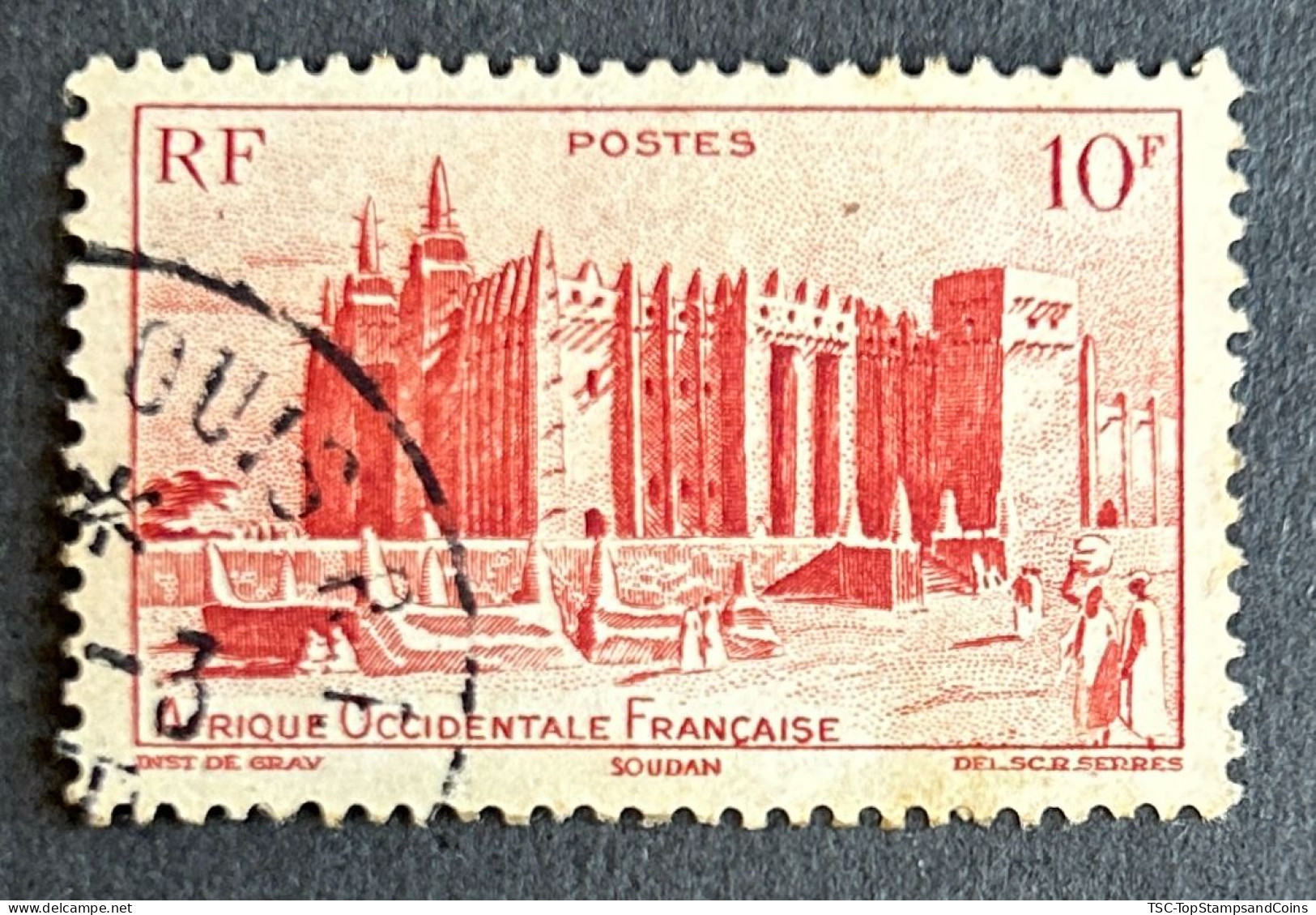 FRAWA0039U3 - Local Motives - Djenné Mosque - French Sudan - 10 F Used Stamp - AOF - 1947 - Usati