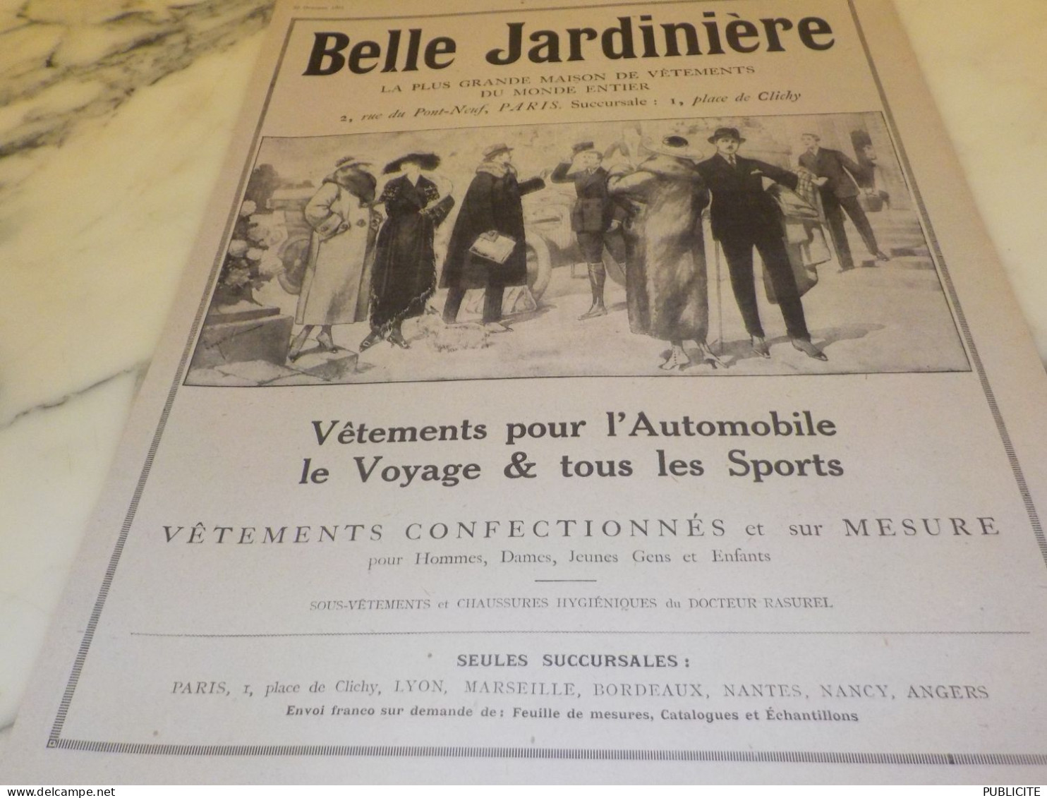 ANCIENNE PUBLICITE VETEMENTS POUR AUTOMOBILE  MAGASIN BELLE JARDINIERE  1921 - Pubblicitari