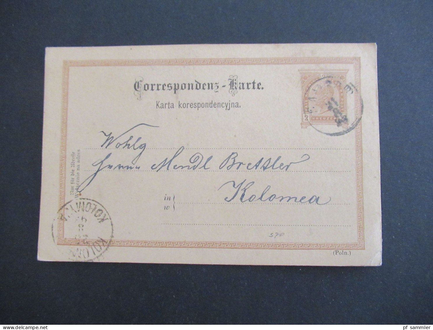 Österreich / Ukraine 1893 GA 2 Kreuzer (Poln.) Nach Kolomea Gesendet Mit Ank. Stempel / Schrift Hebräisch / Judaika - Cartes Postales