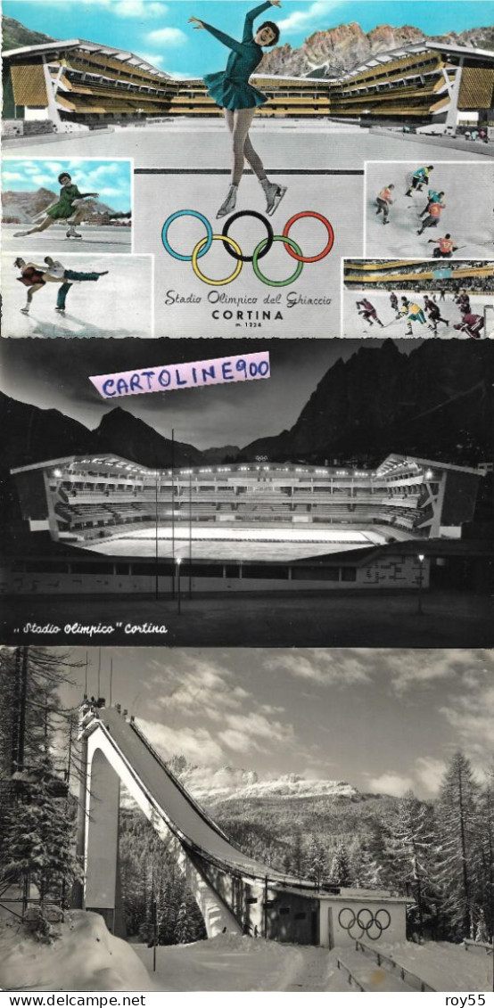 Stadium Stade Estadio Stadio Olimpico Cortina Belluno Veneto Veduta Notturna Diurna Trampolino Olimpico (3 Cards) - Sports D'hiver