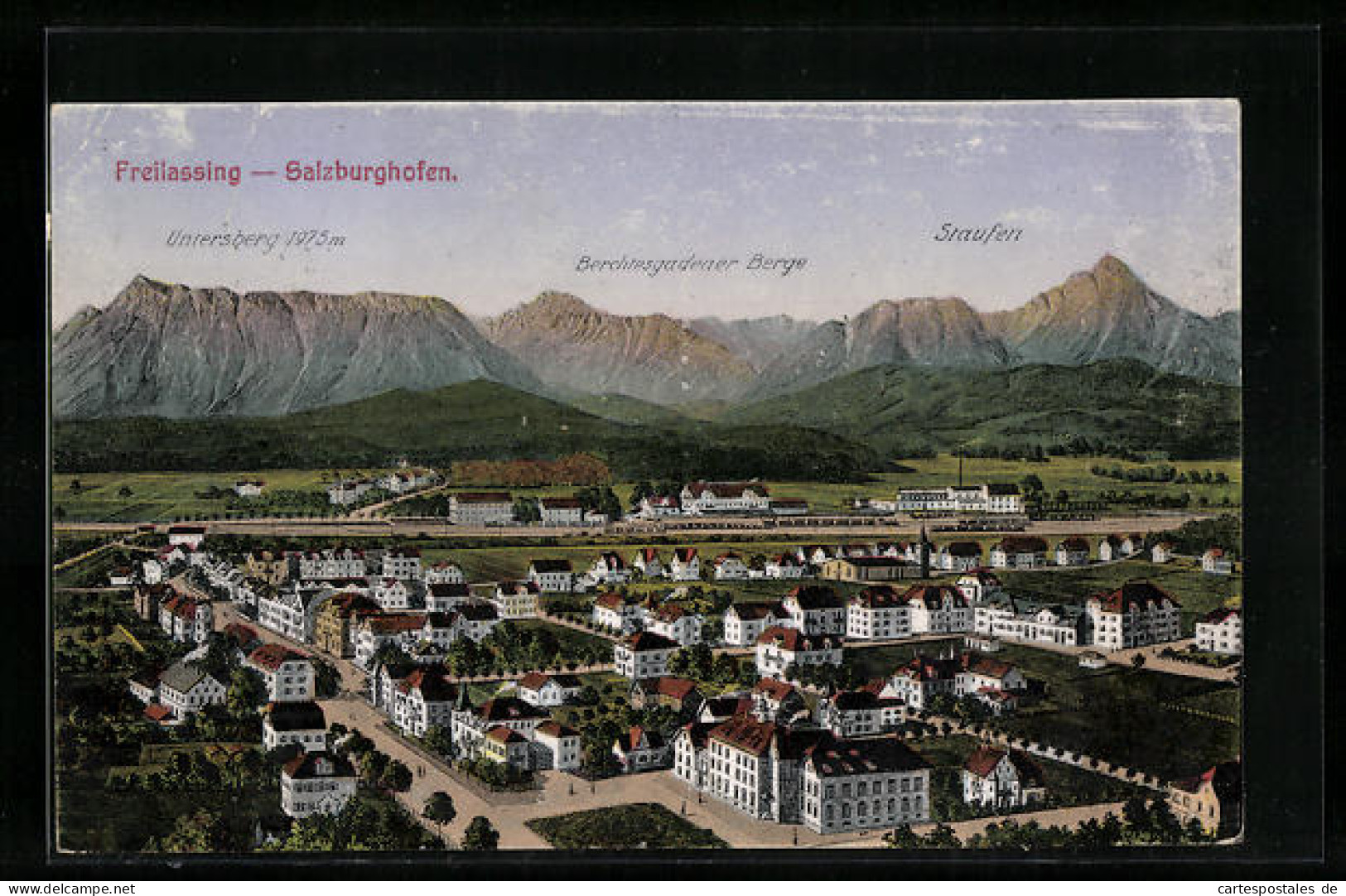 AK Freilassing-Salzburghofen, Ortsansicht Gegen Berchtesgadener Berge  - Freilassing