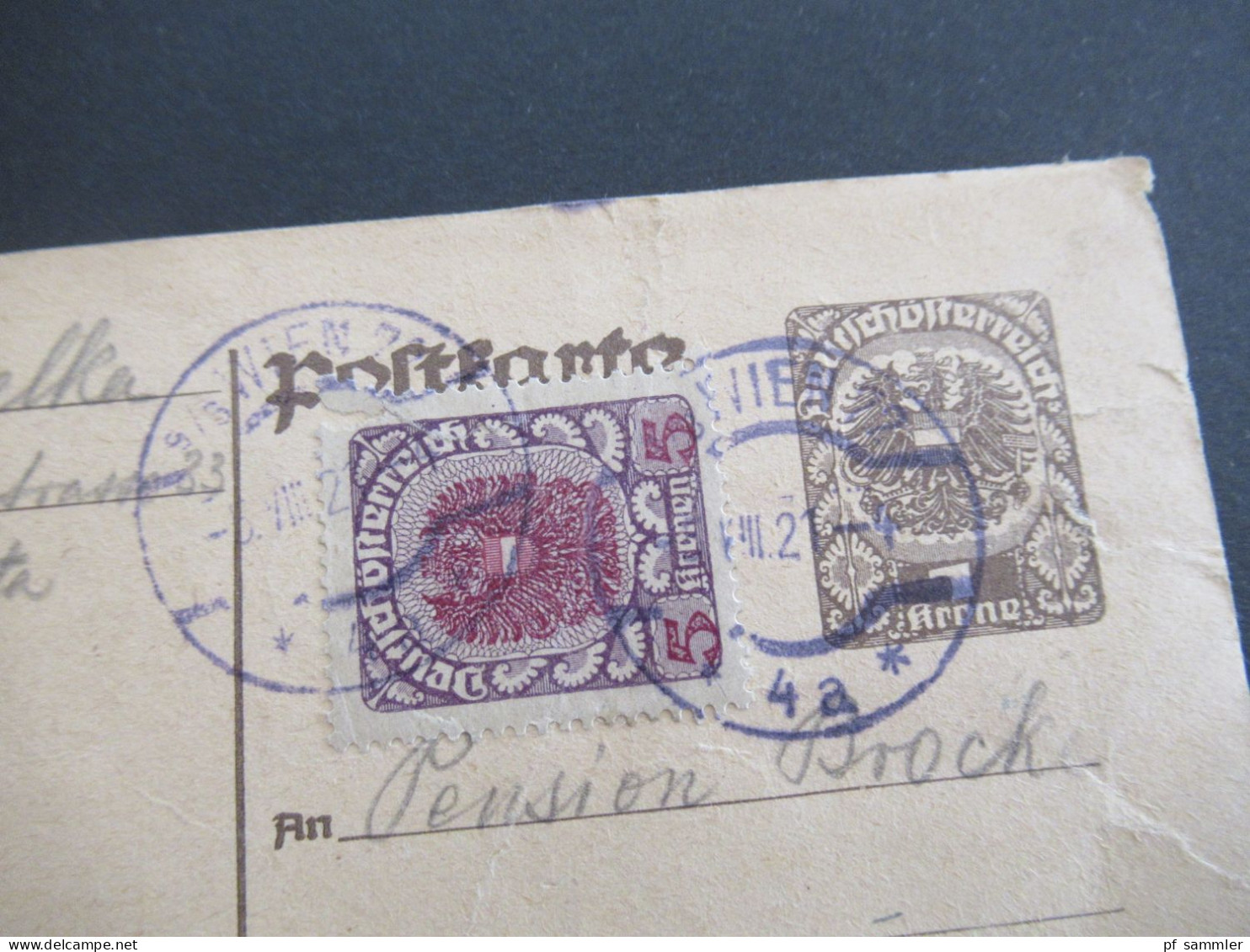 Österreich 1921 Deutschösterreich 1 Krone Mit Zusatzfrankatur 5 Kronen Auslands PK Wien - Berlin - Cartoline
