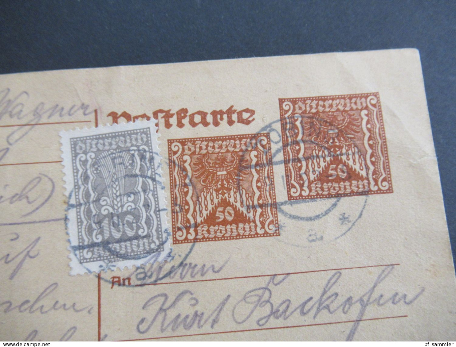 Österreich 1922 Inflation Ganzsache 2x 50 Kronen Mit Zusatzfrankatur 100 Kronen Stempel Zöbing Nach Dresden - Cartoline
