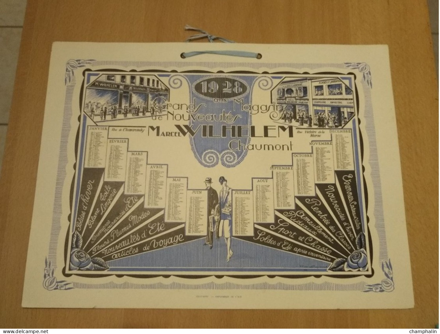 Calendrier Année 1928 - Grands Magasins De Nouveautés Marcel Wilhelem à Chaumont (52) - Vêtements Mode Belle Jardinière - Grand Format : 1921-40
