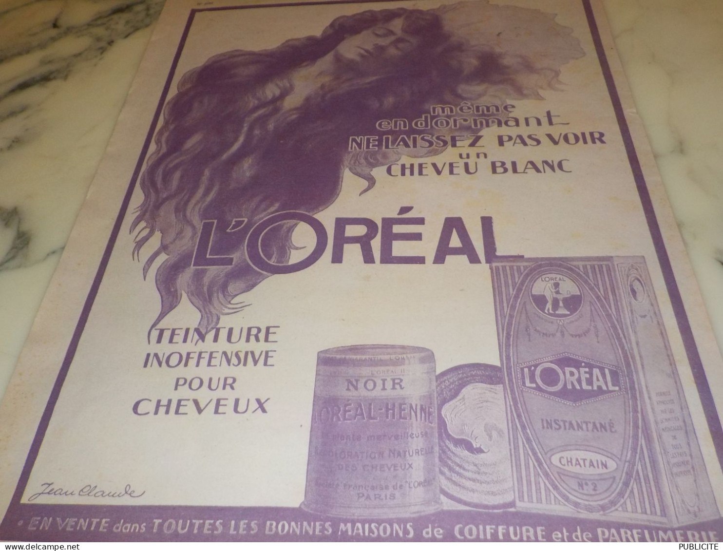 ANCIENNE PUBLICITE CHEVEUX BLANCS MEME EN DORMANT  L OREAL 1921 - Pubblicitari